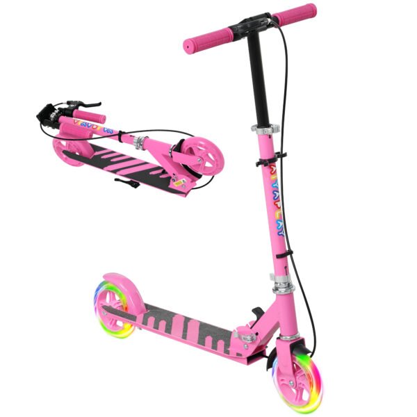 AIYAPLAY Scooter for Kids Aged 3-8 Years, with Adjustable Handle, Two Light Up Wheels, Handbrake, Rear Brake, Pink AIYAPLAY Scooter for Kids Aged 3-8 Years, with Adjustable Handle, Two Light Up Wheels, Handbrake, Rear Brake, Pink