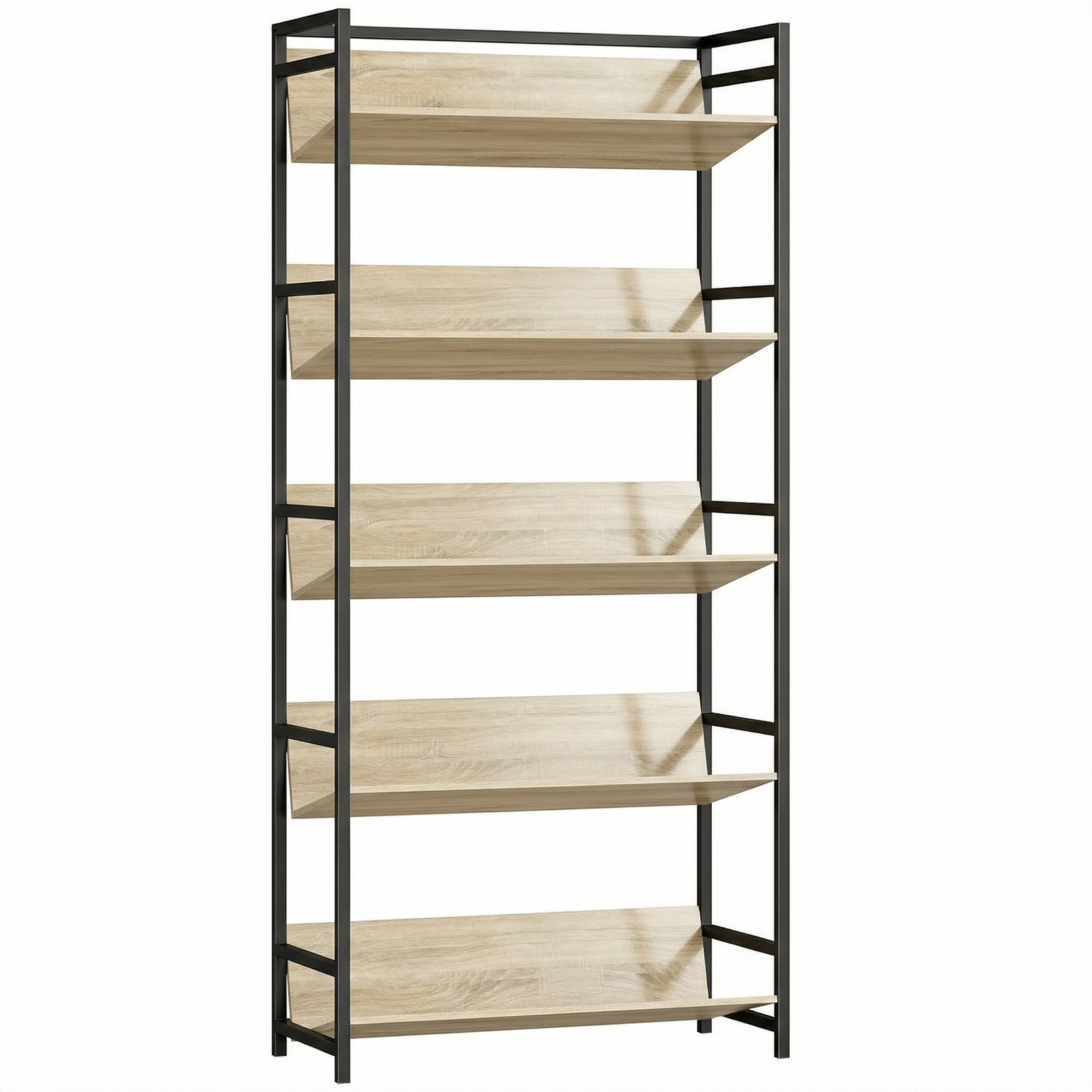 HOMCOM Bookshelf 5-Tier Metal Frame Bookcase Storage Shelves for Living Room Oak