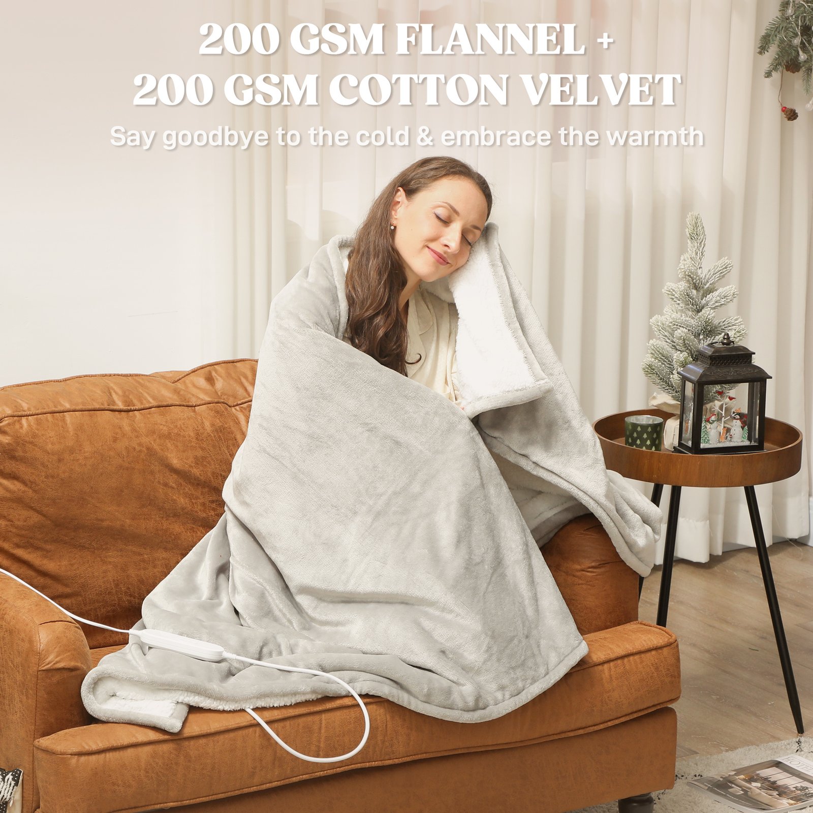 HOMCOM Heated Blanket 180 x 130cm, Electric Throw Blanket with 10 Heat Levels and 10H Timer, Machine Washable Flannel and Cotton Velvet with Overheat Protection, Grey - Image 4