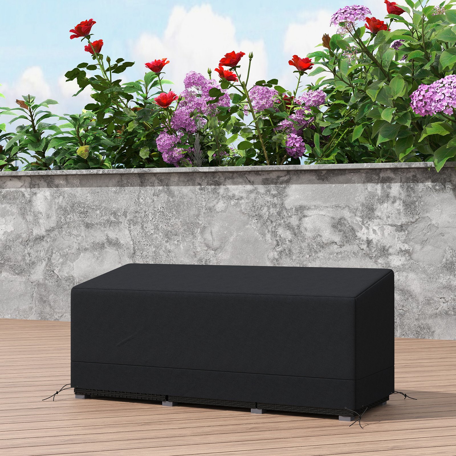 Outsunny Rectangular Patio Garden Furniture Cover Waterproof for 3 Seater Sofa Bistro Set, UV Resistant Protection 600D Oxford Fabric Rattan Lounge Clean Cover, 190 x 72 x 76cm, Black - Image 7