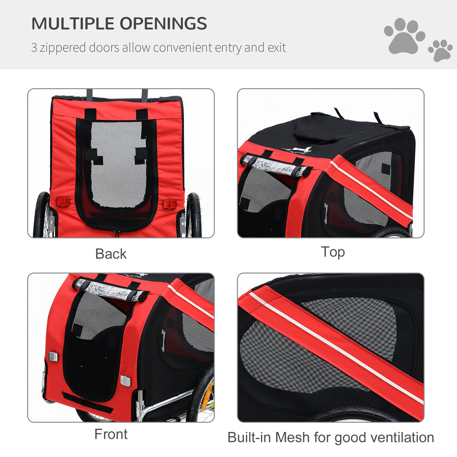 Pawhut Bicycle Pet Trailer in Steel Frame-Red/Black - Image 6