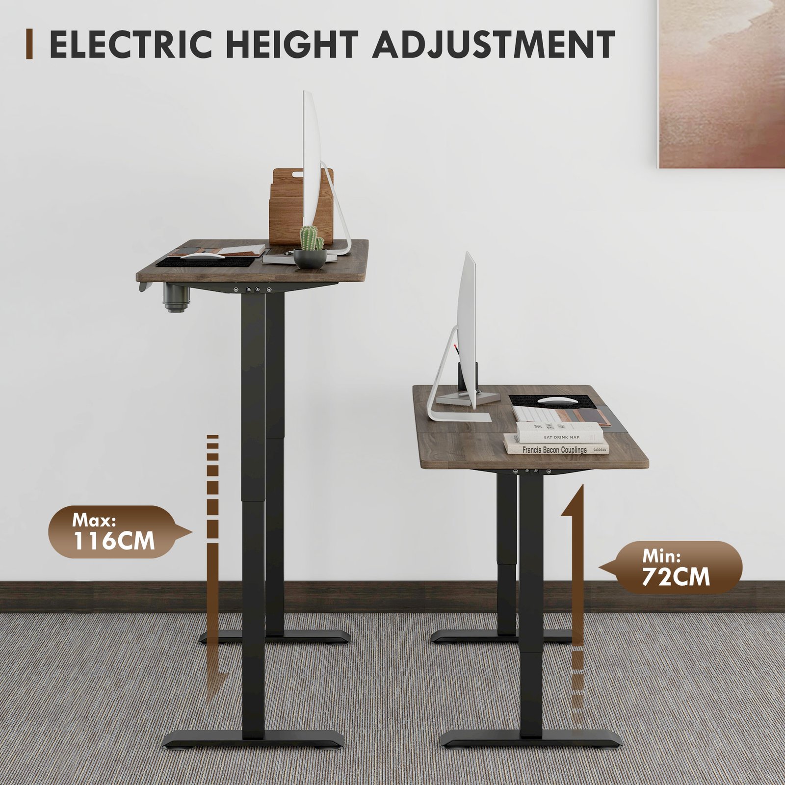 Vinsetto 72-116cm Adjustable Electric Standing Desk, with LED Display - Black - Image 4