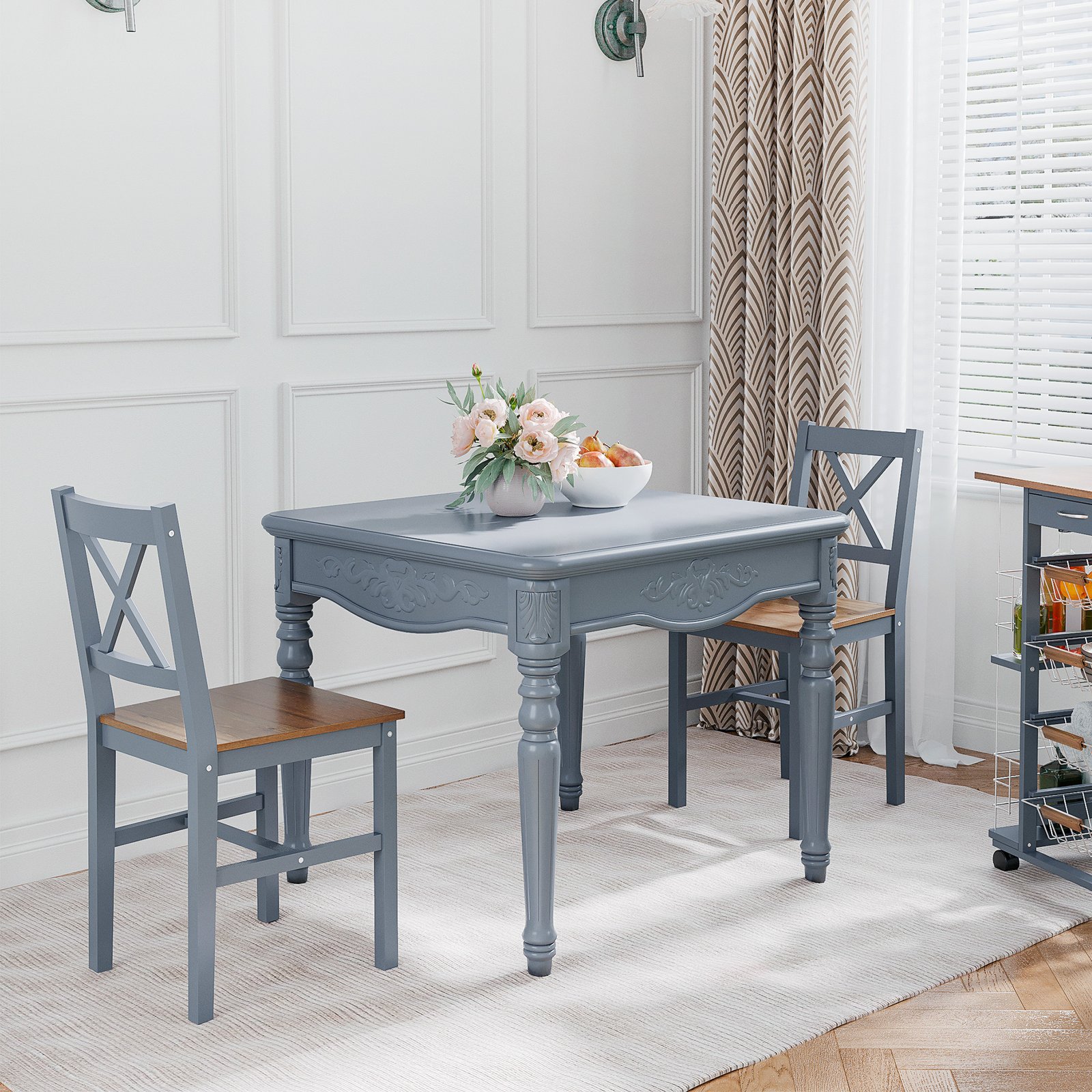 HOMCOM Dining Chairs Set of 2, Pine Wood Kitchen Chairs with Cross Back, Solid Structure for Living Room and Dining Room, Grey - Image 2