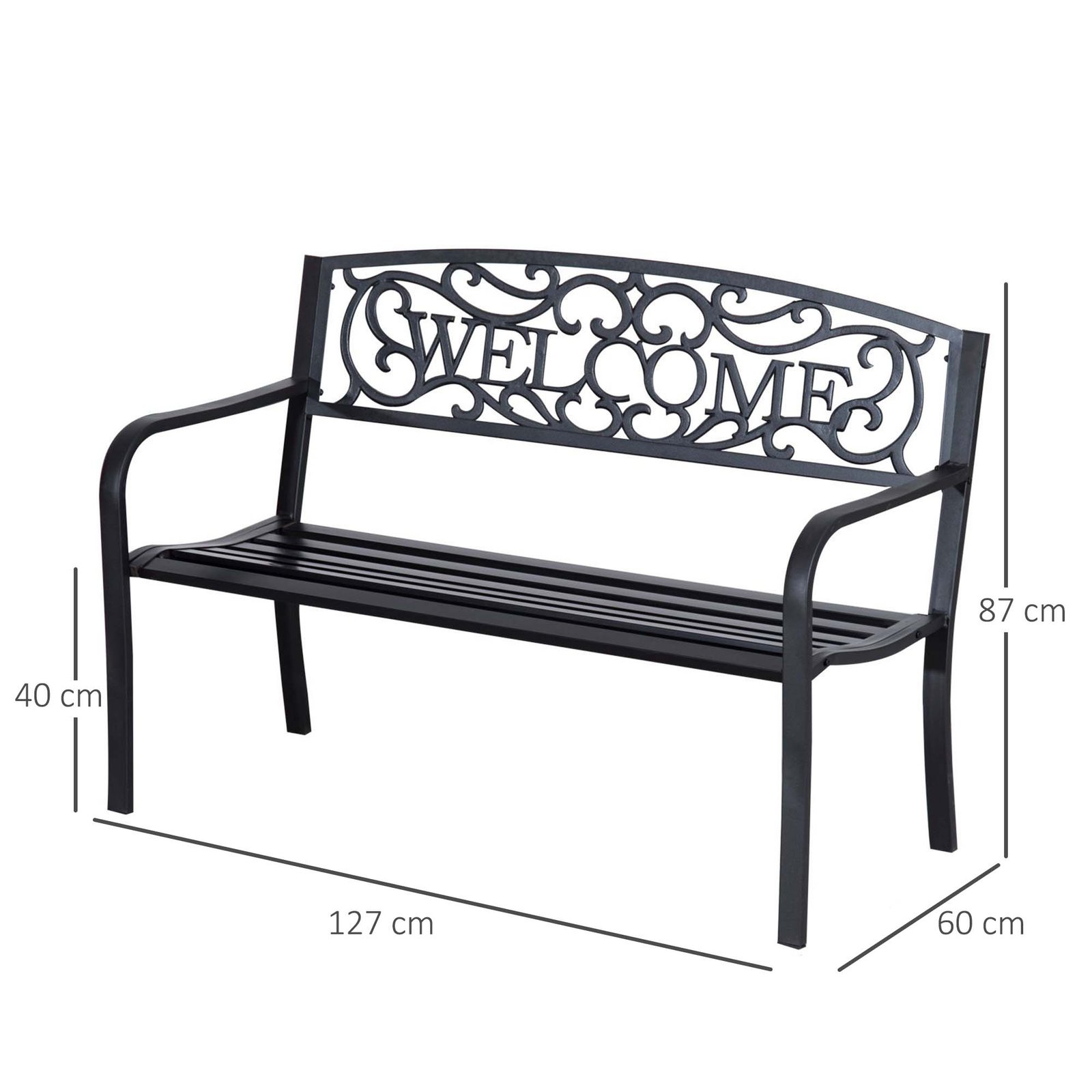 Outsunny 126Lx60Wx85H cm Steel Bench-Black - Image 3