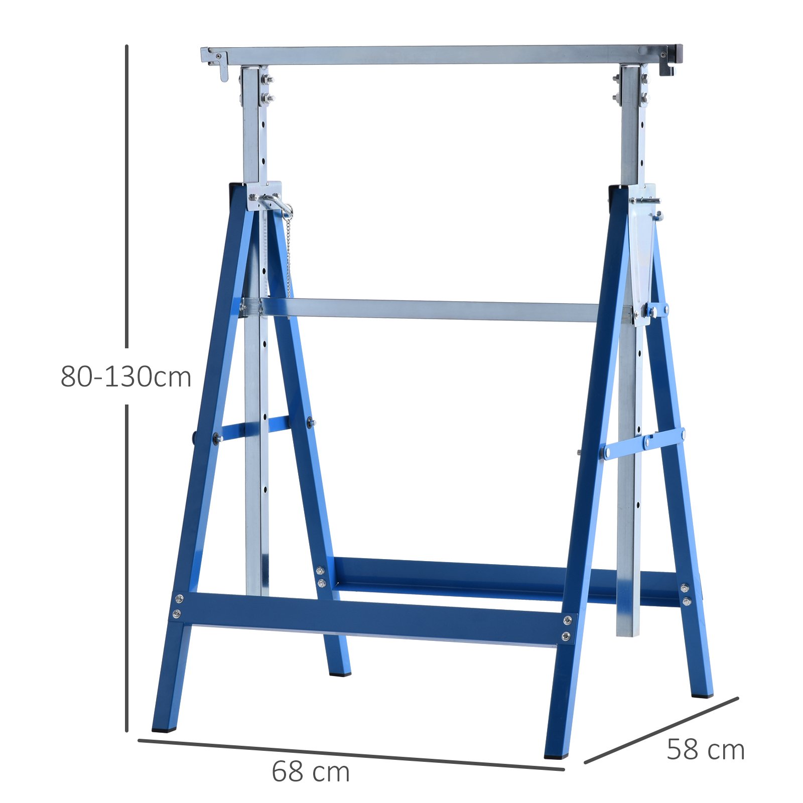 HOMCOM Set of 2 Adjustable Telescopic Builders Trestle, DIY Steel Work Bench Carpenter, Folding Saw Horse Tools Blue - Image 3