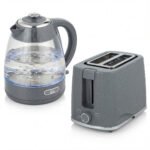 HOMCOM Kettle and Toaster Set, 1.7L 3000W Rapid Kettle with Limescale Filter, 2 Slice Toaster with 7 Browning Controls, Grey
