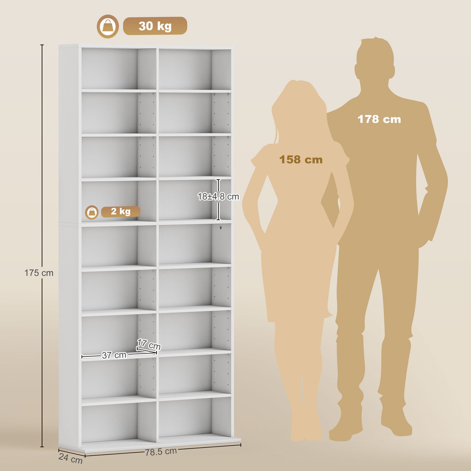 HOMCOM 640 CD Storage Tower - White - Image 3