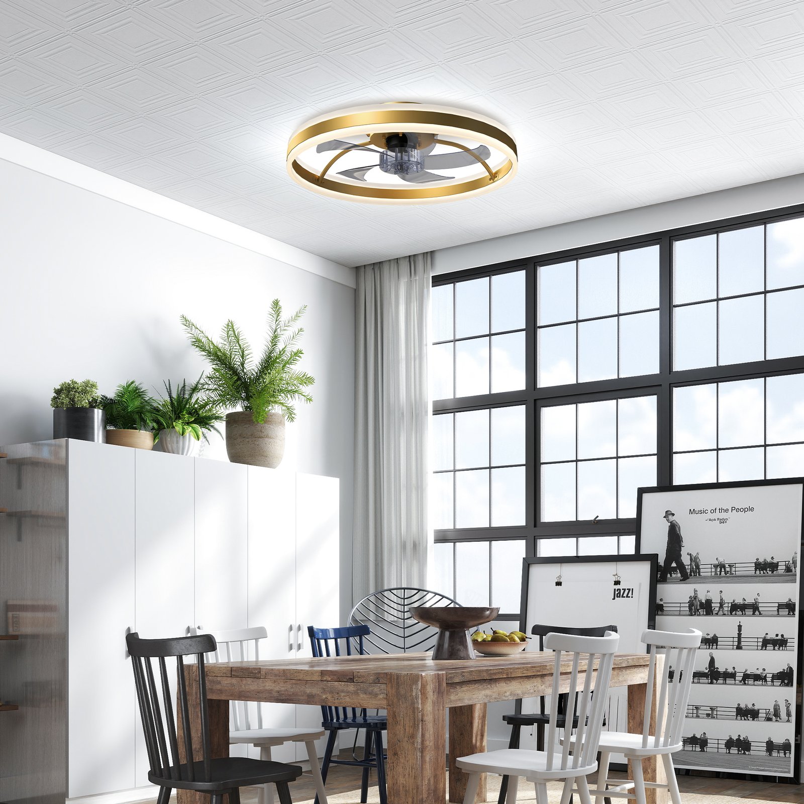 HOMCOM Ceiling Fan with Light and Remote, LED Mount Ceiling Fan with 3 Colour Temperatures, 6 Speed, 50 cm, Gold Tone - Image 2