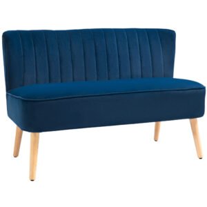 HOMCOM Modern Double Seat Sofa Foam Padding High Back Soft Comfortable Compact Couch Home Office Dark Blue