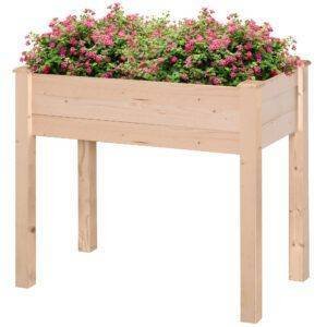 Outsunny Garden Wooden Planters? Rectangular Raised Bed,Flower Box, Fir Wood Indoor/Outdoor, Oak Tone, 86L x 46W x 76Hcm