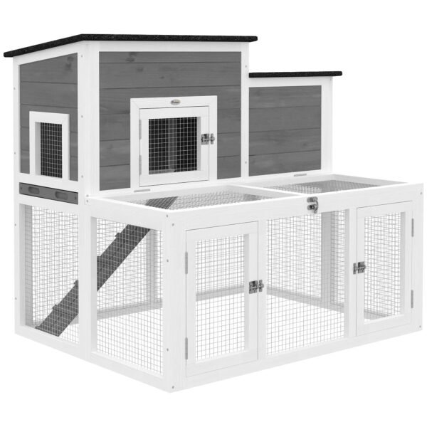 PawHut Wooden Rabbit Hutch, Indoor Outdoor Bunny Cage with Waterproof & Openable Roof, Pull Out Tray and Ramp, Guinea Pig Hutch PawHut Wooden Rabbit Hutch, Indoor Outdoor Bunny Cage with Waterproof & Openable Roof, Pull Out Tray and Ramp, Guinea Pig Hutch