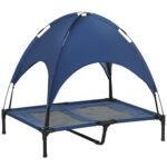 PawHut Outdoor Dog Bed with Removable Canopy, Portable Raised Dog Bed for Camping, Garden & Beach, Water-Resistant UV-Protection Mesh Pet Cot Sun Lounger, for Large Pets, 92 x 76 x 90 cm, Dark Blue PawHut Outdoor Dog Bed with Removable Canopy, Portable Raised Dog Bed for Camping, Garden & Beach, Water-Resistant UV-Protection Mesh Pet Cot Sun Lounger, for Large Pets, 92 x 76 x 90 cm, Dark Blue