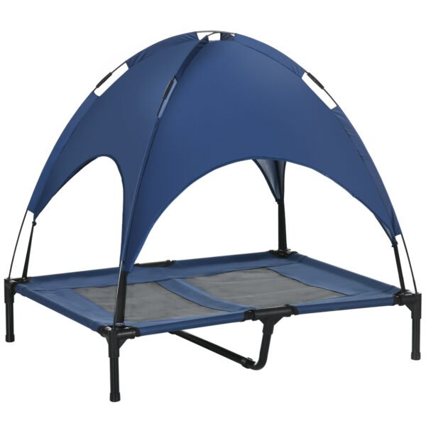 PawHut Outdoor Dog Bed with Removable Canopy, Portable Raised Dog Bed for Camping, Garden & Beach, Water-Resistant UV-Protection Mesh Pet Cot Sun Lounger, for Large Pets, 92 x 76 x 90 cm, Dark Blue PawHut Outdoor Dog Bed with Removable Canopy, Portable Raised Dog Bed for Camping, Garden & Beach, Water-Resistant UV-Protection Mesh Pet Cot Sun Lounger, for Large Pets, 92 x 76 x 90 cm, Dark Blue