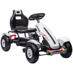 HOMCOM Pedal Go Kart, Kids Ride On Racer with Adjustable Seat, Inflatable Rubber Tyres, Handbrake for Ages 5-12 Years - White