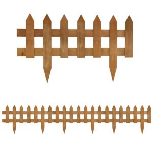 Outsunny Pack of 12 Wooden Border Fences, Garden Fixed Picket Fence for Lawn Edging, Flowerbed, 60L x 1D x 34H cm, Brown
