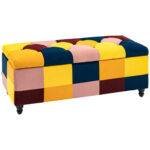 HOMCOM Storage Ottoman, Storage Bench with Wood Legs, Footstool, Footrest with Velvet Surface for Bedroom, Hallway, Living Room, 114 x 47 x 47 cm, Multicoloured HOMCOM Storage Ottoman, Storage Bench with Wood Legs, Footstool, Footrest with Velvet Surface for Bedroom, Hallway, Living Room, 114 x 47 x 47 cm, Multicoloured