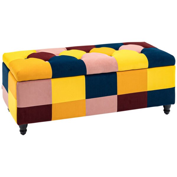 HOMCOM Storage Ottoman, Storage Bench with Wood Legs, Footstool, Footrest with Velvet Surface for Bedroom, Hallway, Living Room, 114 x 47 x 47 cm, Multicoloured HOMCOM Storage Ottoman, Storage Bench with Wood Legs, Footstool, Footrest with Velvet Surface for Bedroom, Hallway, Living Room, 114 x 47 x 47 cm, Multicoloured