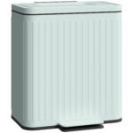 HOMCOM Dual Kitchen Bin, 2 x 20L Double Bin for Recycling and Waste, Fingerprint-proof Pedal Bin with Soft-Close Lid, Removable Inner Buckets, Green