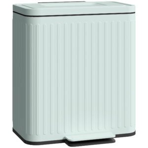 HOMCOM Dual Kitchen Bin, 2 x 20L Double Bin for Recycling and Waste, Fingerprint-proof Pedal Bin with Soft-Close Lid, Removable Inner Buckets, Green