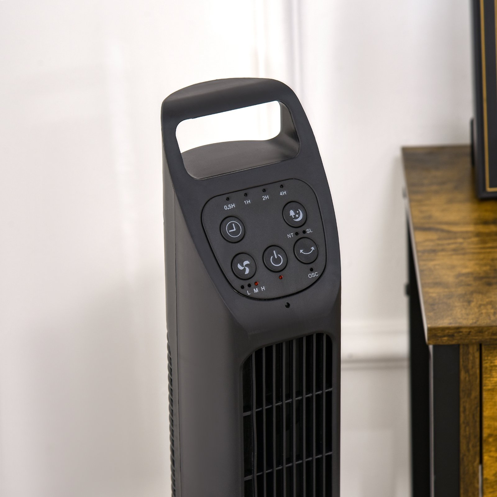 HOMCOM 31" Oscillating Tower Fan with Remote Control, 4H Timer, 3 Speed 3 Modes, Quiet Electric Floor Standing Fan for Home Bedroom Office, Black - Image 9