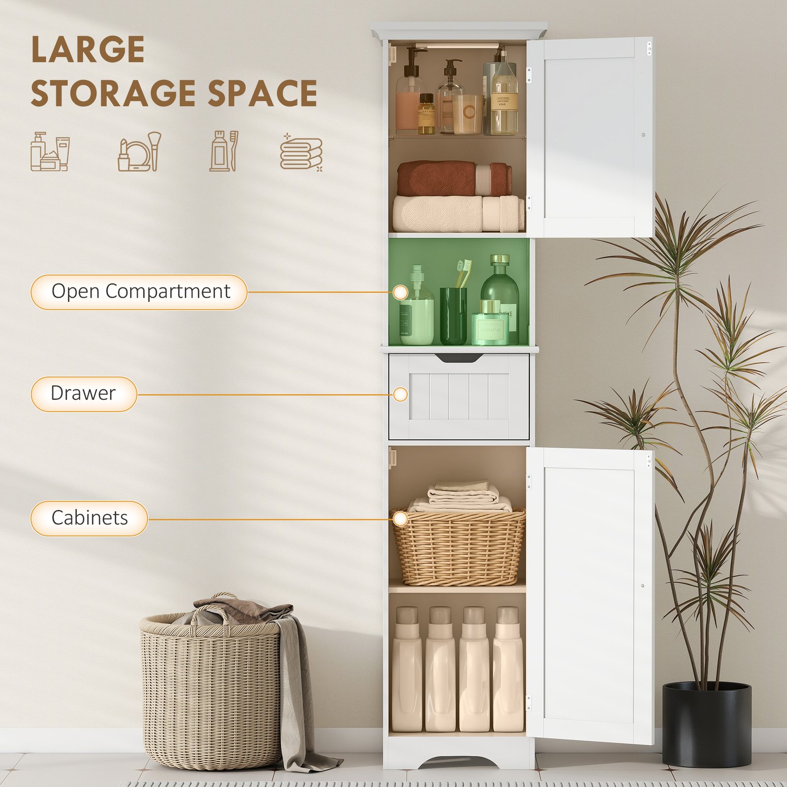 HOMCOM Slim Bathroom Storage Cabinet, with Sensor Lights - White - Image 5
