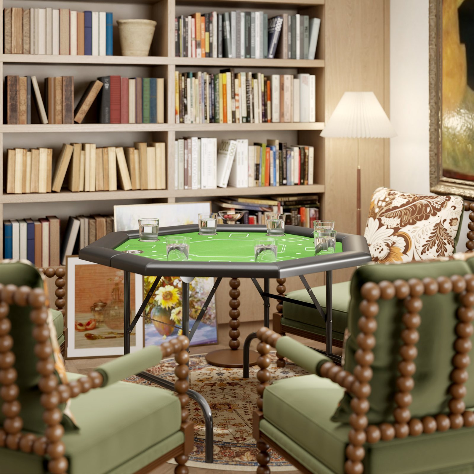 SPORTNOW 8 Player Folding Poker Table, Portable Octagon Blackjack Table with Cup Holders, Padded Edge, Green - Image 8