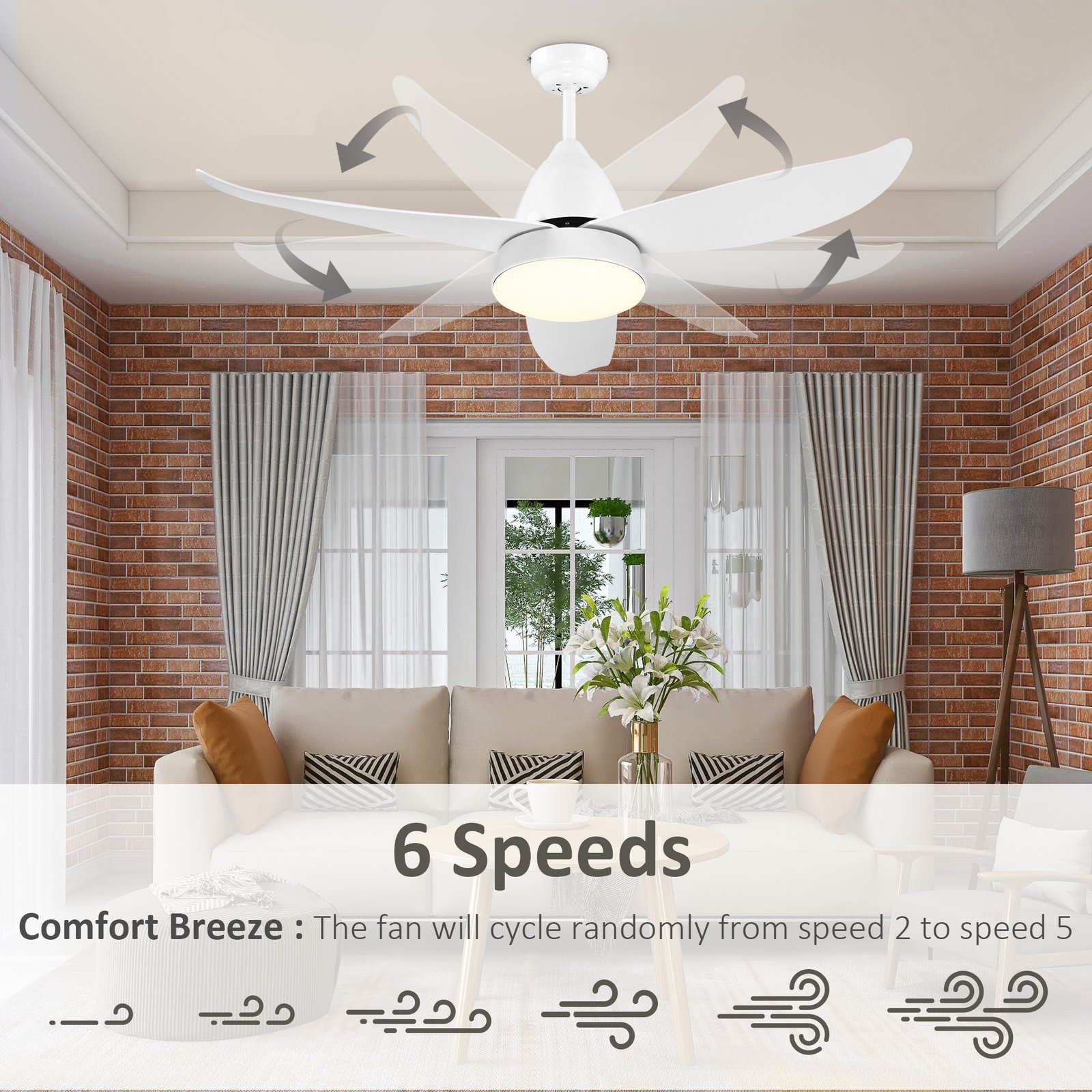 HOMCOM Reversible Ceiling Fan with Light, 3 Blades Indoor Modern Mount White LED Lighting Fan with Remote Controller, for Bedroom, Living Room, White - Image 4