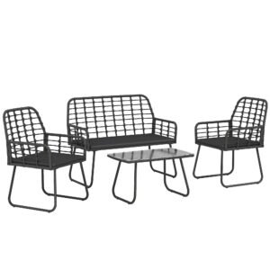 Outsunny 4 Piece Rattan Garden Furniture Set, Outdoor Patio Furniture with Loveseat, Armchairs and Coffee Table