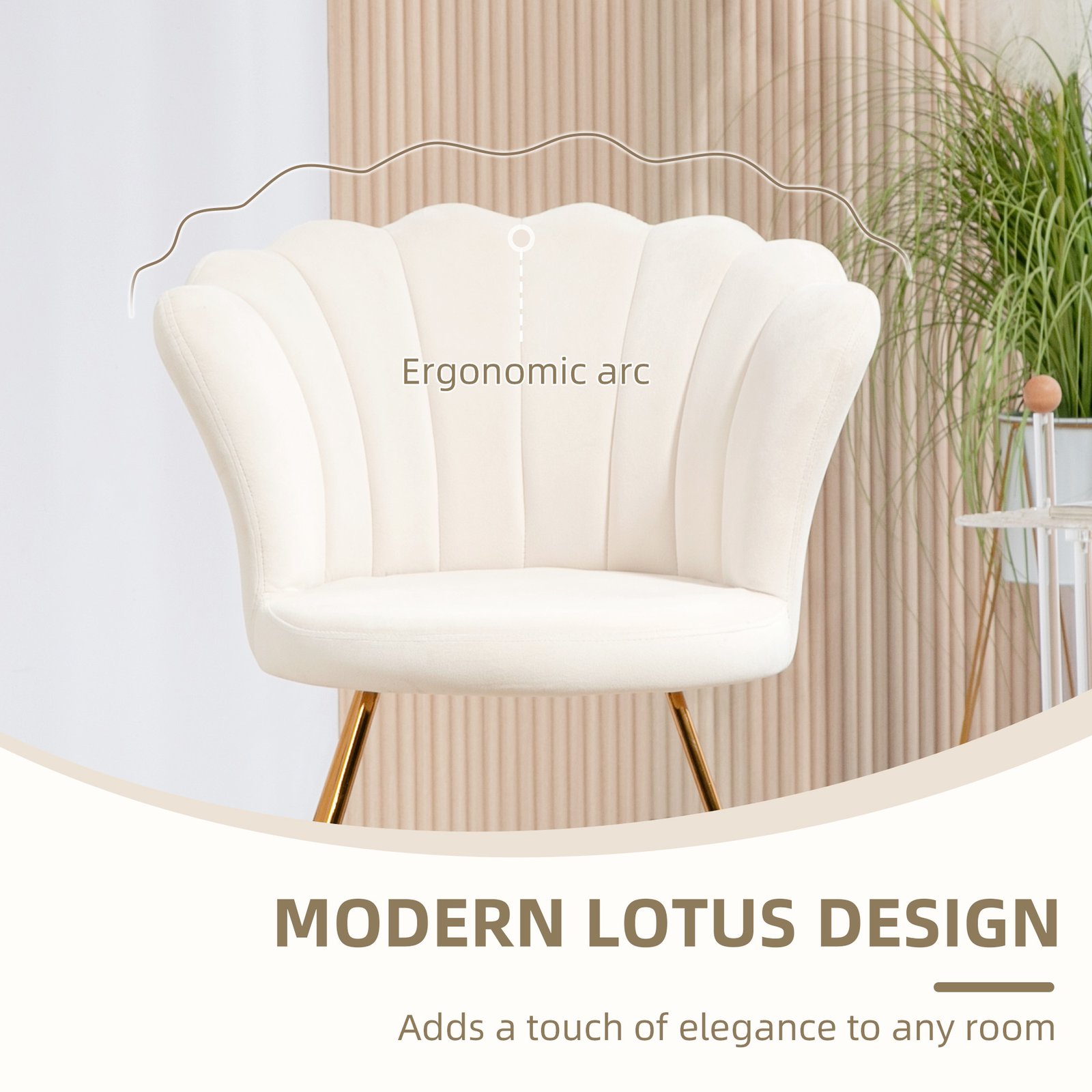 HOMCOM Velvet-Feel Lotus Petal Accent Chair - Cream - Image 6