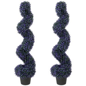 HOMCOM Set of 2 Decorative Artificial Plants, 120cm Artificial Boxwood Spiral Topiary Tree with 840 Leaves, UV Resistant