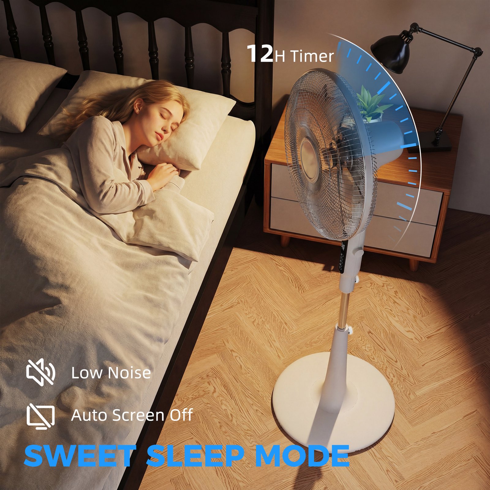 HOMCOM Three Mode Pedestal Fan, with Insect Repellant Box and LED Panel - White - Image 8