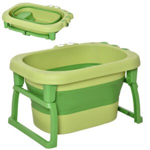 HOMCOM Foldable Baby Bathtub, with Stool - Green