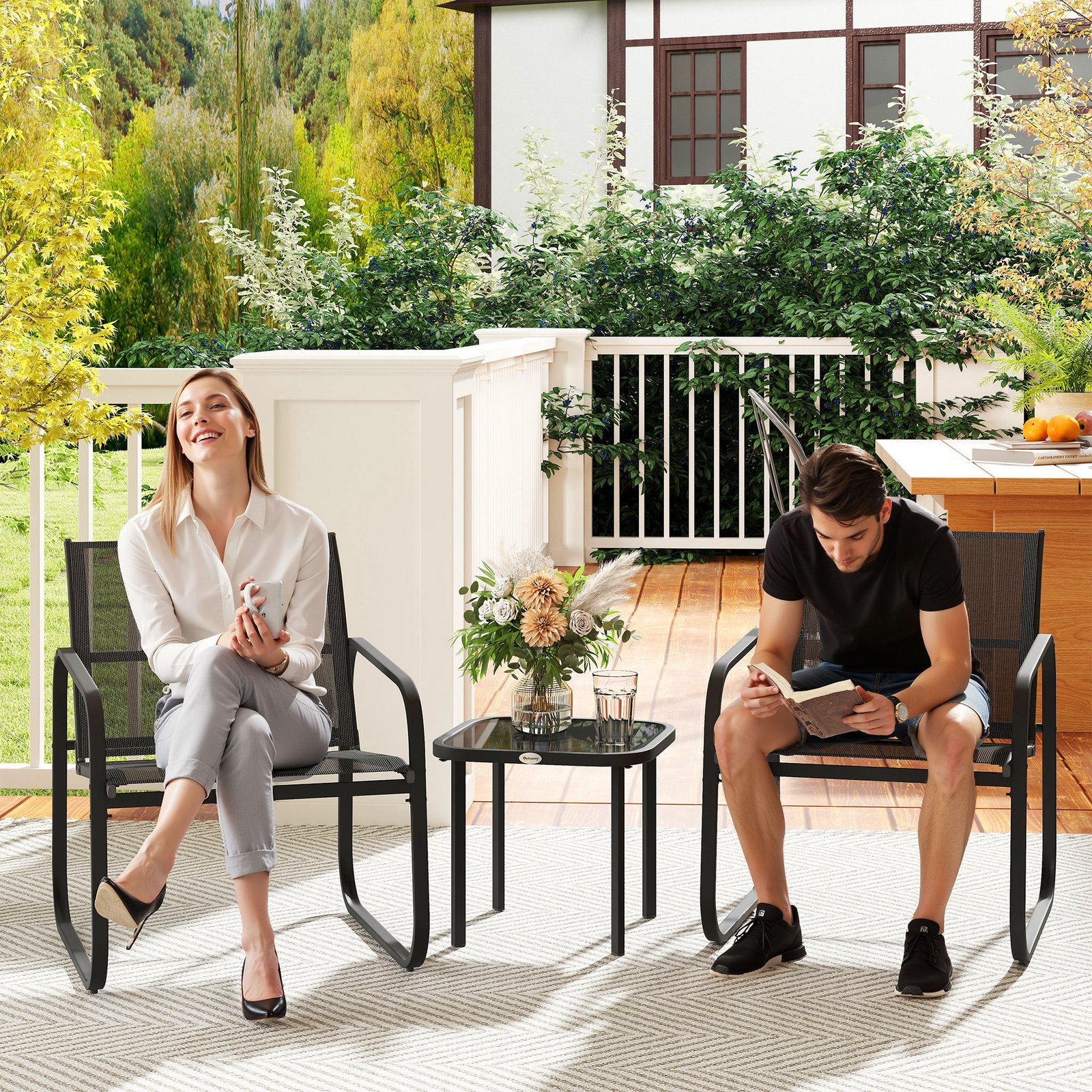 Outsunny Three-Piece Garden Seating Set - Black - Image 2