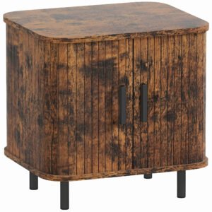 HOMCOM Nightstand with Sliding Doors and Metal Legs Rustic Brown