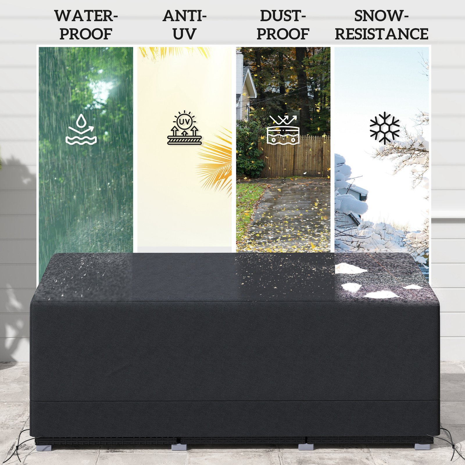 Outsunny Rectangular Patio Garden Furniture Cover Waterproof for 3 Seater Sofa Bistro Set, UV Resistant Protection 600D Oxford Fabric Rattan Lounge Clean Cover, 190 x 72 x 76cm, Black - Image 6