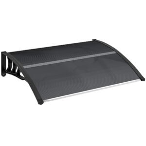 Outsunny Front Door Canopy Outdoor Awning Aluminium Rigid Plastic Polycarbonate Rain Shelter UV Water Rain Resistant 100 x 75cm Black
