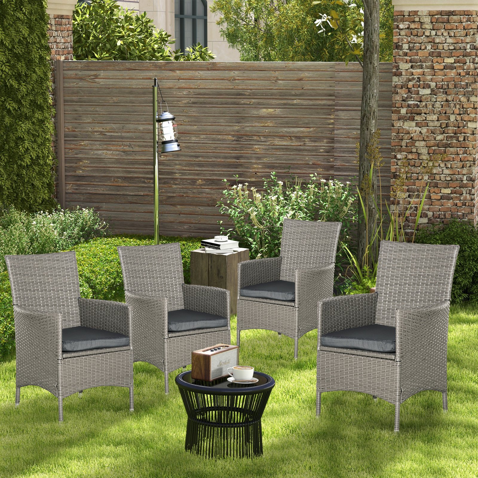 Outsunny Set of Four Rattan Armchairs, with Cushions - Grey - Image 2