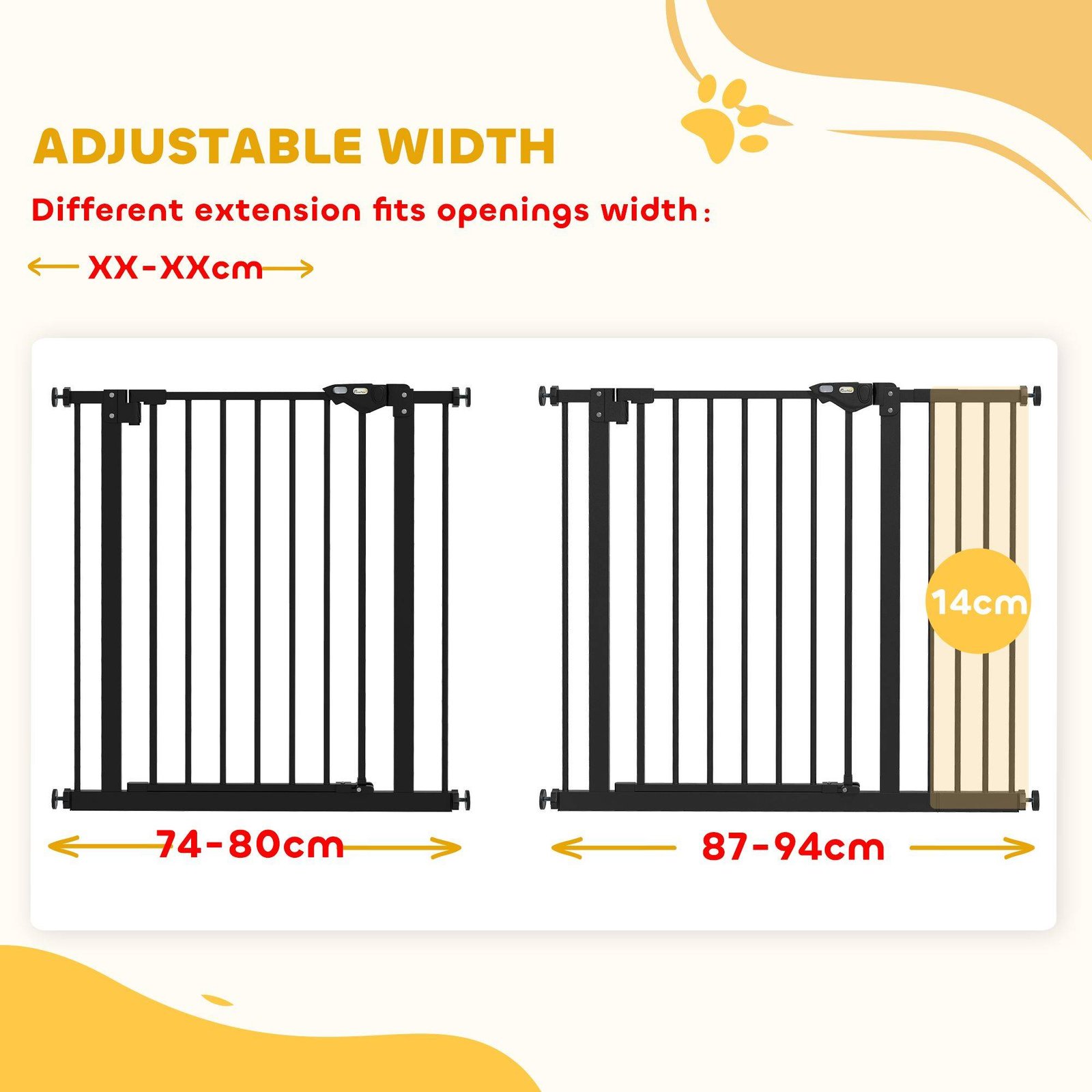 PawHut Adjustable Safety Gate w/ One Extensions, Four Adjustable Screws, Black - Image 4