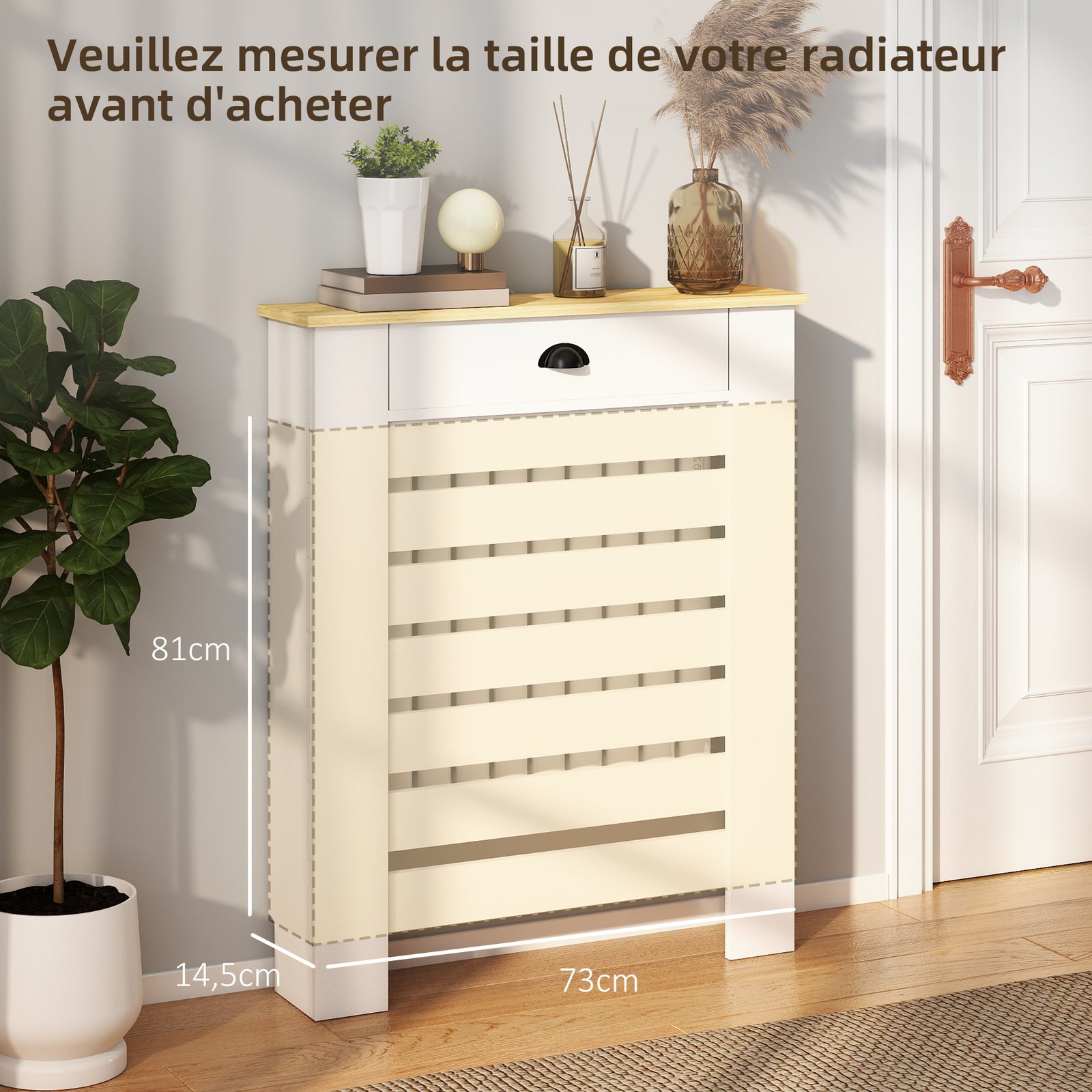 HOMCOM 95.5H x 78Wcm Radiator Cover, with Drawer - White - Image 7
