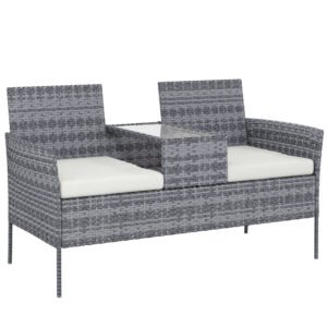 Outsunny Two-Seat Rattan Chair, with Middle Table - Grey
