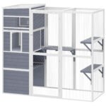PawHut 4-Tier Wooden Catio Cat Outdoor Enclosure with Sun Roof, Resting Rooms, 3 Platforms, Window Outdoor Indoor, Grey PawHut 4-Tier Wooden Catio Cat Outdoor Enclosure with Sun Roof, Resting Rooms, 3 Platforms, Window Outdoor Indoor, Grey