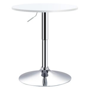 HOMCOM Bar Table ?60cm Adjustable Height Round Bistro Table w/ Swivel Top Metal Frame Counter Surface Stylish Kitchen Conservatory White