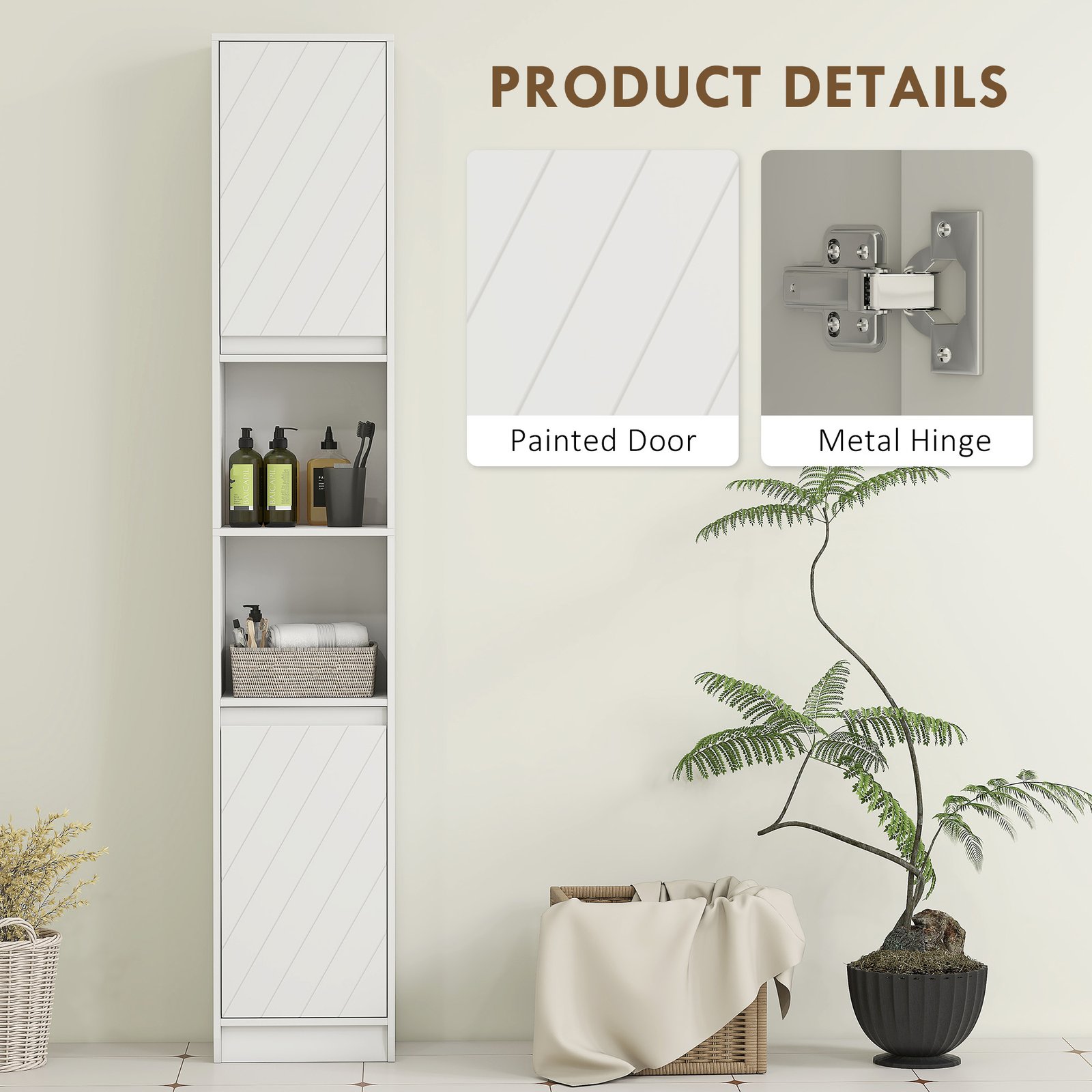 HOMCOM Narrow Bathroom Cabinet, Slim Bathroom Storage Unit with Open Compartment, Freestanding Storage Cupboard with Adjustable Shelves for Small Spaces, 30 x 24 x 170 cm, White - Image 5