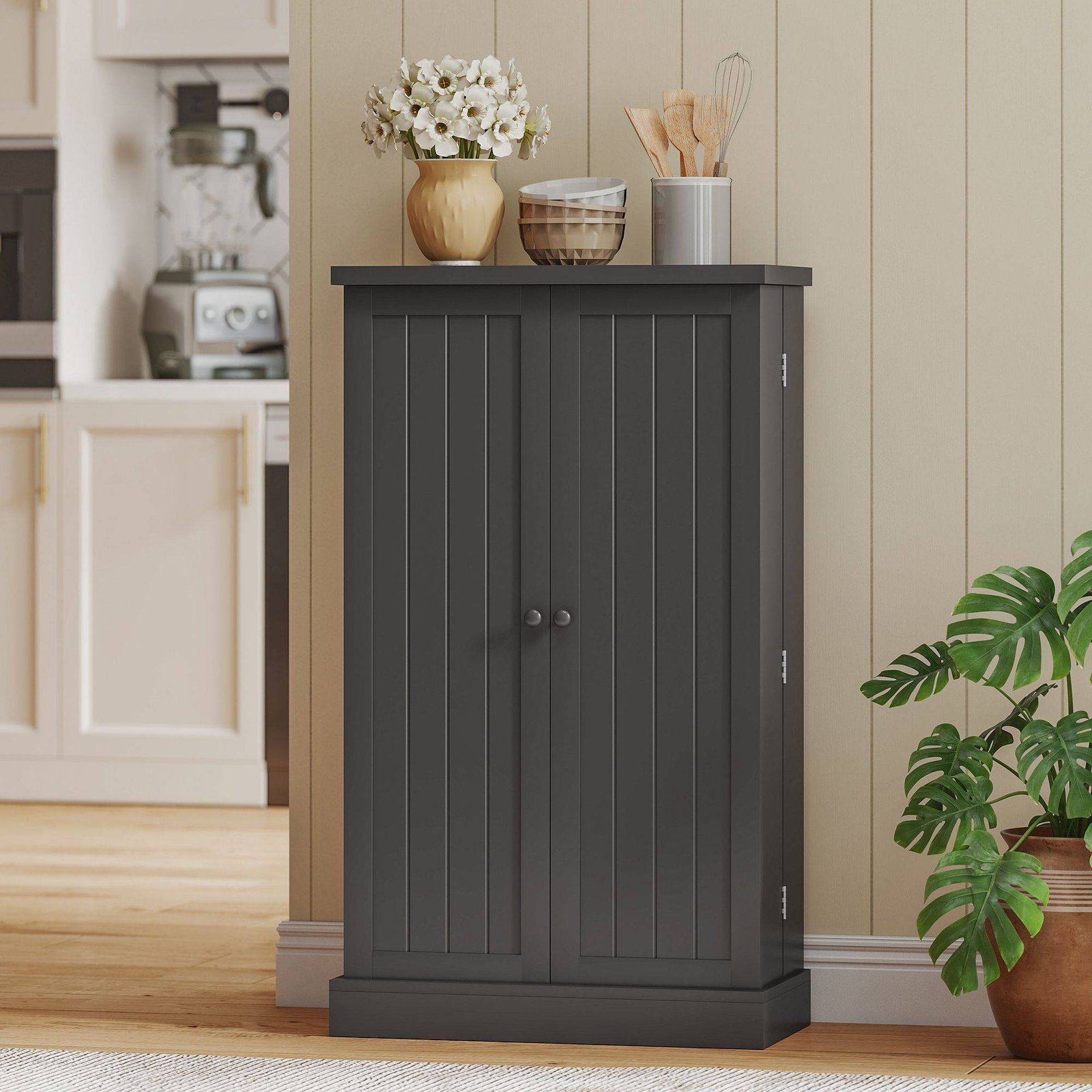 HOMCOM Kitchen Cupboard, Freestanding Multi-Storage Kitchen Pantry Cabinet with Adjustable Shelves, Black - Image 8