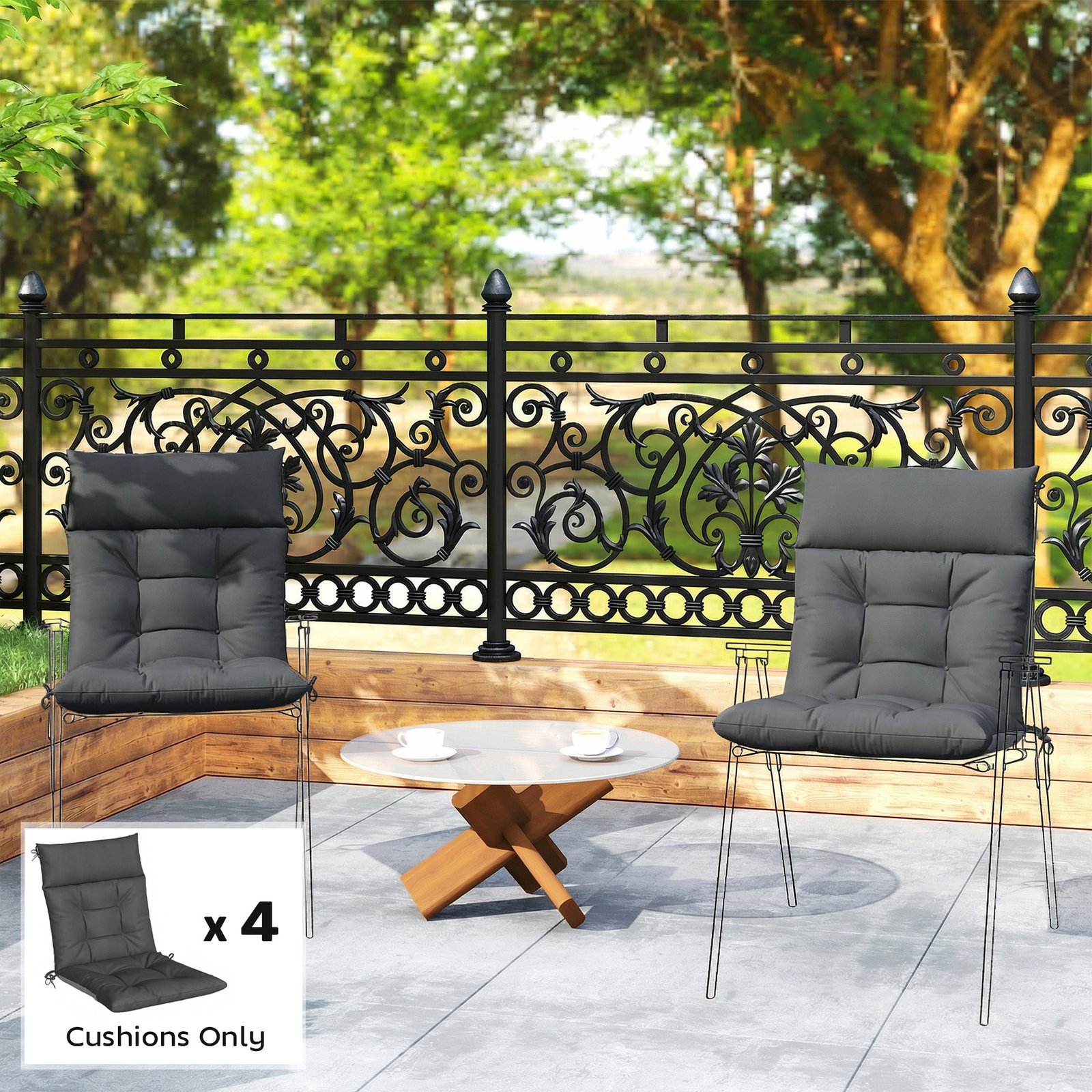 Outsunny Patio Chair Cushions Set of 4, Waterproof Non-Slip Lounge Chair Cushions, 112x53cm, Dark Grey - Image 2