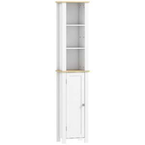 kleankin Slim Bathroom Storage Unit with Open Compartment, Bathroom Storage Cabinet with Adjustable Shelf, 34 x 23 x 165 cm, White