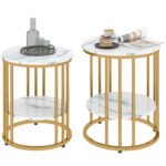 HOMCOM Set of Two Marble-Effect Coffee Tables – White/Gold-Tone