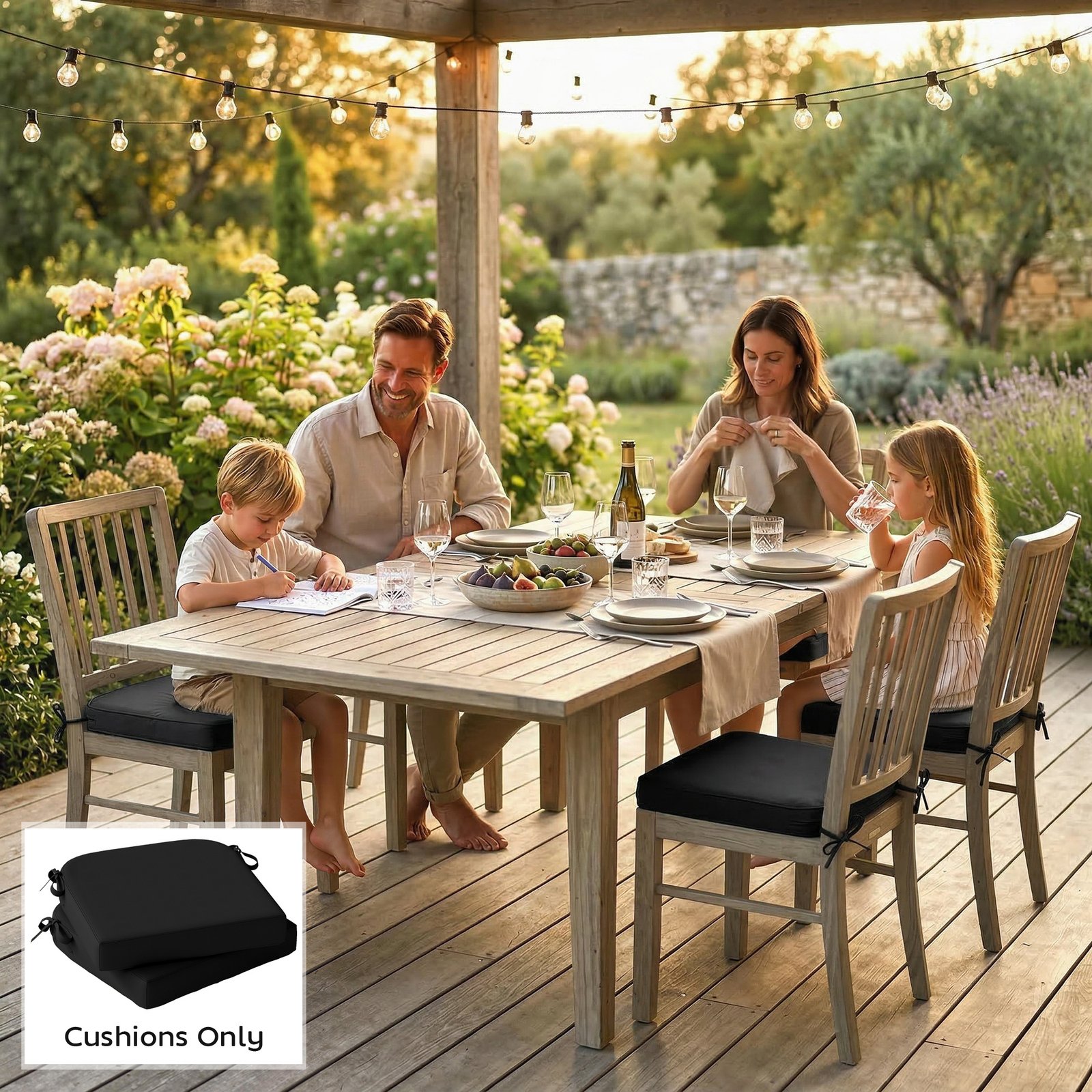 Outsunny Outdoor Chair Seat Cushions Set of 2, Garden Chair Cushions with 7cm Thick Foam & Ties, Black - Image 8