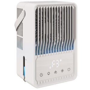 HOMCOM Portable Air Conditioner, 4-in-1 Mini Air Cooler with 3 Wind Speed, 2 Mist Mode, 7 Colour RGB Light, White