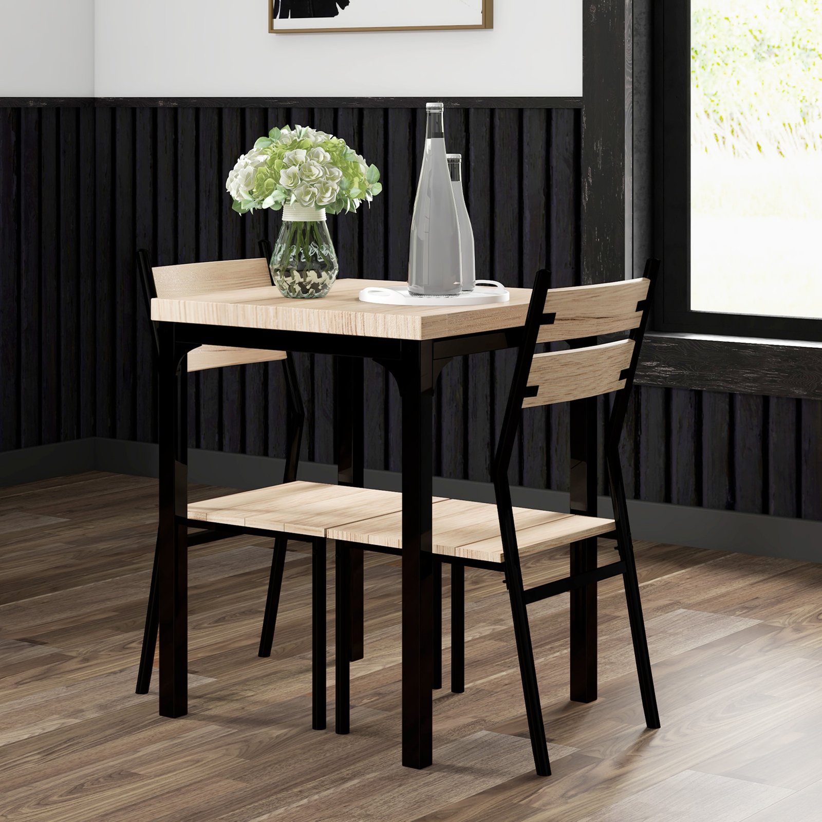 HOMCOM Three-Piece Minimal and Compact Dining Set, Light Wood Grain - Image 7